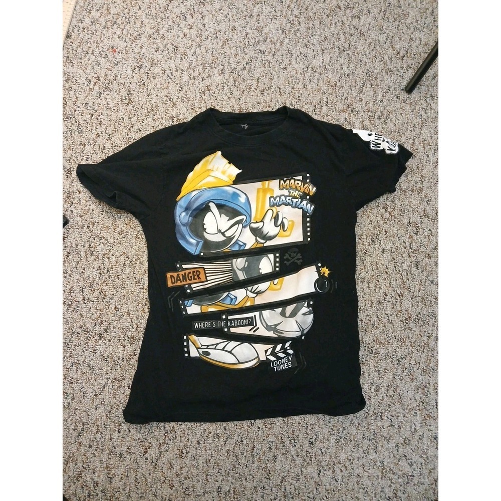 Marvin Martian Raygun Black Shirt‎ Mens Size M Boom Looney Tunes Melodies Bugs